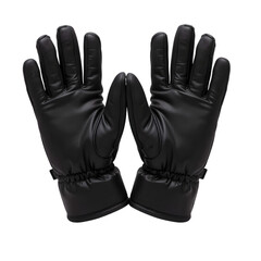 Pair of black leather gloves isolated on transparent background for winter protection