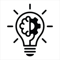 Innovation Illuminated: A conceptual illustration showcases the fusion of the human brain and technological gear, represented inside the iconic form of a lightbulb. representing creativity.