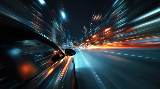 Stunning photo of car motion trails. Speed light streaks background with blurred fast moving light effect, Racing cars dynamic flash effects city road with long exposure night.