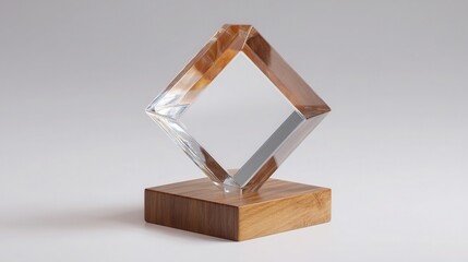 Stunning photo of blank square glass trophy mockup, 3d rendering. Empty acrylic award design mock up. Transparent realistic crystal prize plate template. Premium first place.