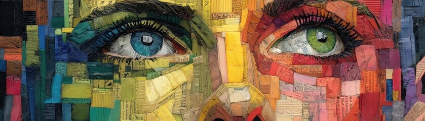 Obraz premium Vibrant artistic portrait of a colorful face urban setting mixed media artwork contemporary environment close-up perspective