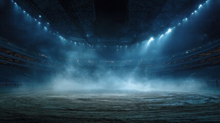 Stunning photo of empty arena large amount smoke rising from ground desolate rodeo.