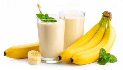 banana smoothie on white background