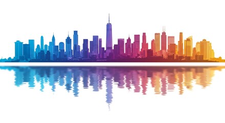 Obraz premium Colorful New York City Skyline Reflected in Calm Water