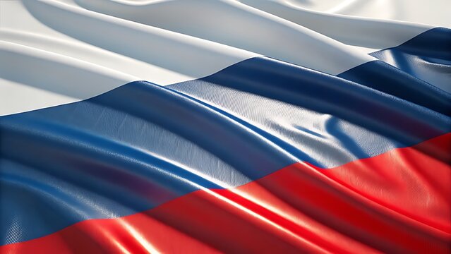 Close up of the russian flag waving with white blue and red stripes