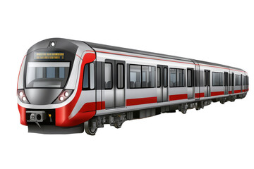 Naklejka premium Modern metro train design showcasing sleek lines and vibrant colors on isolated background suitable for transportation or urban development context