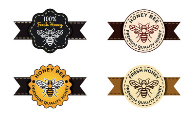 Naklejka premium Honey Bee Label Template Collection - Vintage and Modern Designs for Organic Product Packaging