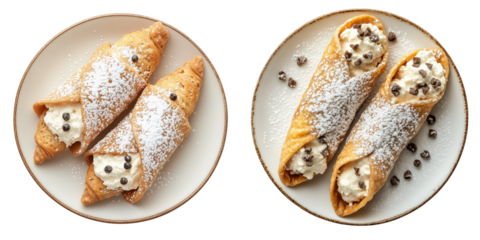 Set of Italian cannoli isolated on transparent or white background