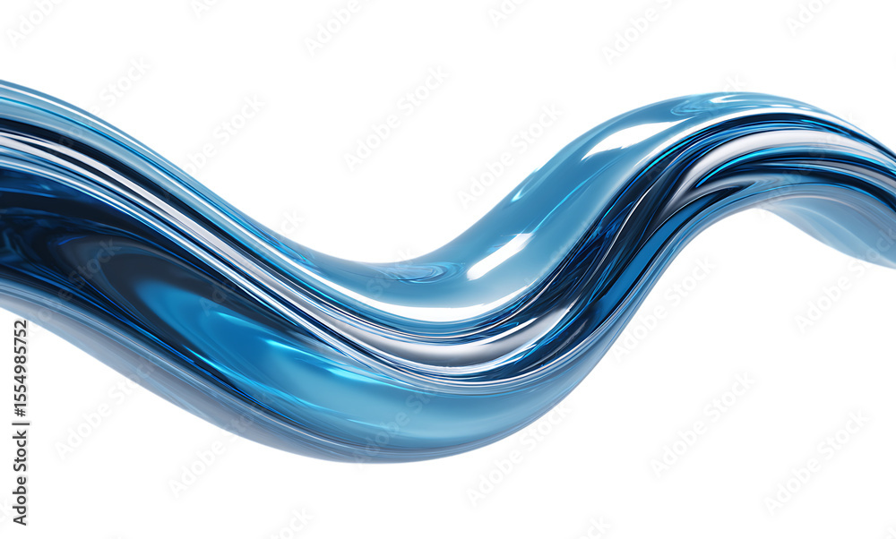Fototapete abstract blue glass wave, a curved shape with light reflection on a transparent background. 3d rende