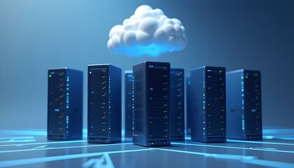 Cloud computing technology with server racks in a data center.