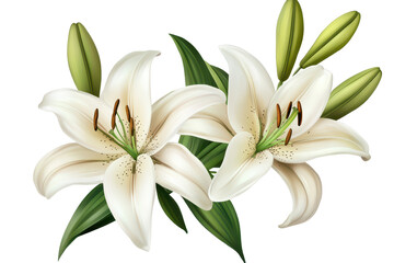 Obraz premium Elegant blooming lilies with unopened buds captured in a serene garden setting showcasing the beauty of nature during late spring