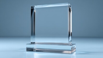 Stunning photo of blank square glass trophy mockup, 3d rendering. Empty acrylic award design mock up. Transparent realistic crystal prize plate template. Premium first place.