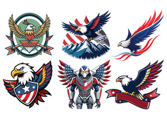 American Eagle Bundle Patriotic Bald Eagle Vector Set for T-Shirt and Merchandise Design.

