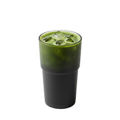 Iced matcha latte in a black tumbler glass