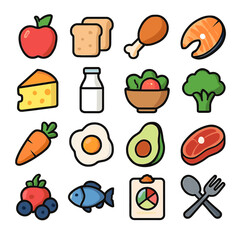 Colorful Food Icons: A Vibrant Collection of Healthy Eating Symbols
