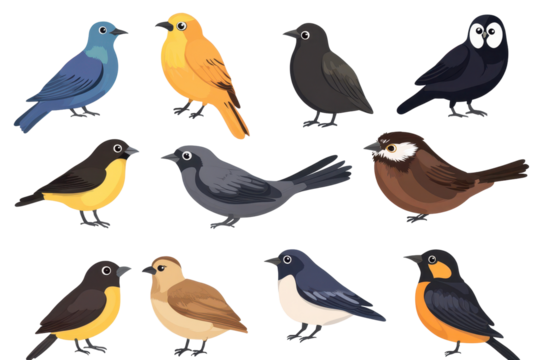 Collection of vector icons featuring various city birds in a colorful and engaging design perfect for nature and wildlife enthusiasts