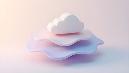 Minimalist 3D render of a cloud symbol on pastel colored layers, abstract background.