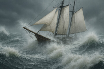 
sailing ship in a storm