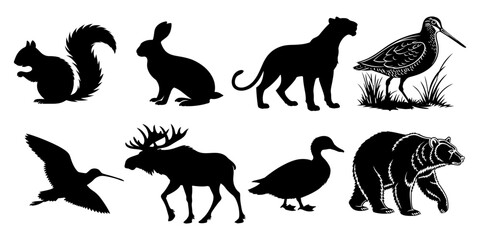 Silhouettes of various woodland animals