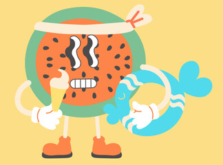 watermelon groovy character in doodle style. elements for mascot decor postcard design print sticker poster background