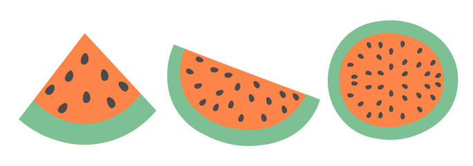 watermelon set in doodle style in vector. elements for decor postcard design print sticker poster background