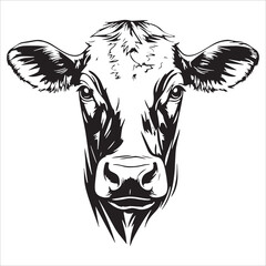 Obraz premium Cow Head Illustration – Detailed Black and White Vector Drawing