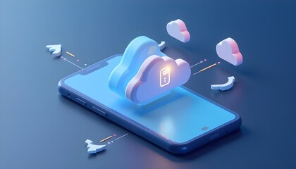Mobile cloud computing concept showing data synchronization and storage from a smartphone.