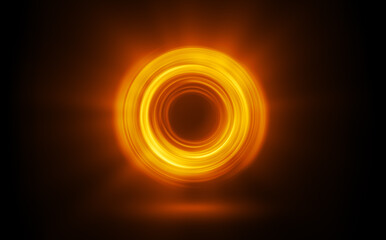 Glow swirl light effect. Circular lens flare. Abstract rotational lines. Power energy element. Luminous sci-fi. Shining neon lights. Swirl trail effect. Dynamic ellipse. Neon gradient. Golden illusion