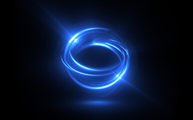 Glow swirl light effect. Circular lens flare. Abstract rotational lines. Power energy element. Luminous sci-fi. Shining neon lights. Swirl trail effect. Dynamic ellipse. Neon gradient. Blue illusion