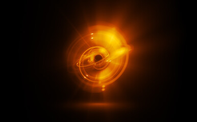 Glow swirl light effect. Circular lens flare. Abstract rotational lines. Power energy element. Luminous sci-fi. Shining neon lights. Swirl trail effect. Dynamic ellipse. Neon gradient. Golden illusion