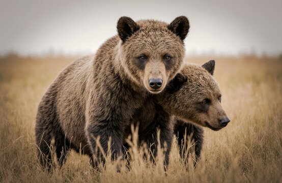 close-up of two adorable bear cubs embracing each other in a soft