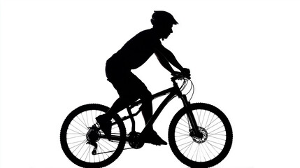 A silhouette of a male biker with helmet biking isolated on white background