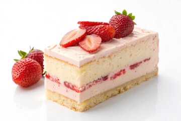 cheesecake with strawberries, cake slice on white background , cream cake with strawberry 