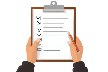 Checklist form held in hands with tasks marked and empty spaces for future entries during an organizational personal or business activity