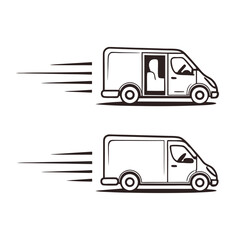 Delivery Truck Icon Set – Outline Cargo Vehicle Vector Illustrations for Logistics