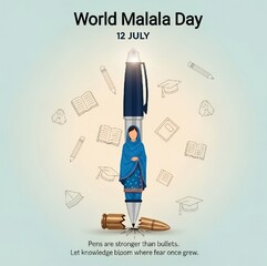 World Malala Day Celebrating Education Advocacy with a Pen Shattering Bullets and Promoting Knowledge over Fear