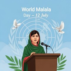 Celebrating Malala Yousafzai World Day for Education and Empowerment with Dove Imagery and Greenery Accents for Global Recognition