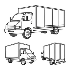 Delivery Truck Icon Set – Outline Cargo Vehicle Vector Illustrations for Logistics