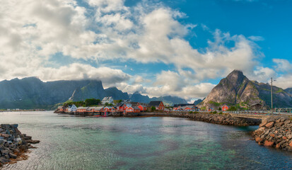 Fototapeta premium Reine is a fishing village and the administrative center of Moskenes Municipality, Nordland County, Norway. It is located on the island of Moskenesoya.