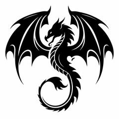 Black and white tribal dragon tattoo vector with animal and mythical design elements
