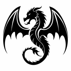 Black dragon tattoo design in tribal vector style with fantasy and medieval elements