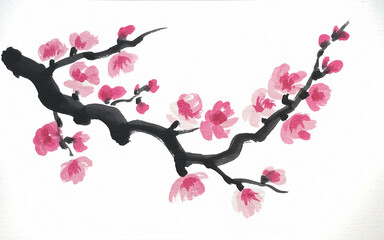 Elegant Cherry Blossom Branch in Asian Style Painting