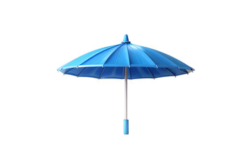 Large blue parasol with extended metal pole and segmented canopy design for outdoor shade protection, isolated on a transparent background