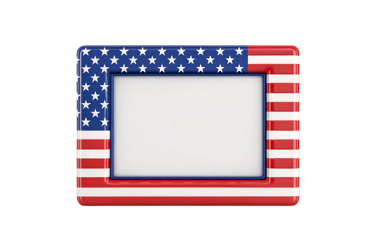 American flag photo frame with stars and red stripes, isolated on a transparent background