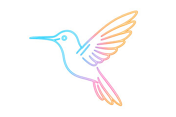 Obraz premium Colorful neon hummingbird flying with transparent background, ideal for vibrant and eye-catching designs
