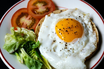 Healthy Fried Egg With Sllced Tomato And Lettuce