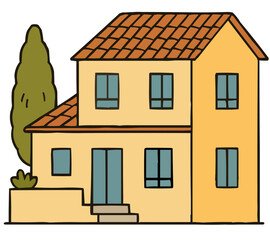 clipart casetta a 2 piani con alberello tratti non squadrati.ai