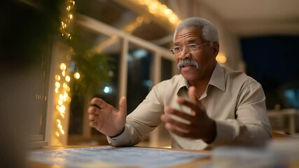 Elderly Man Enjoying Bingo in Cozy Lounge Setting