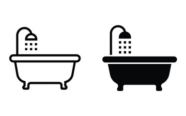 A minimalist bathroom Silhouette design showing two variations of a bathtub with a shower head 