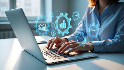 Abstract Digital Waveform Formed by Numerous Glowing Blue Particles Flowing in a Fluid Motion